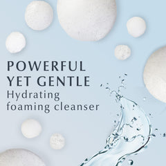 Foam on the hand demonstrates Eucerin's effective dirt and makeup removal with a hydrating feel.