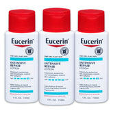 Eucerin Intensive Repair Lotion bottle shows triple-pack value for daily use.