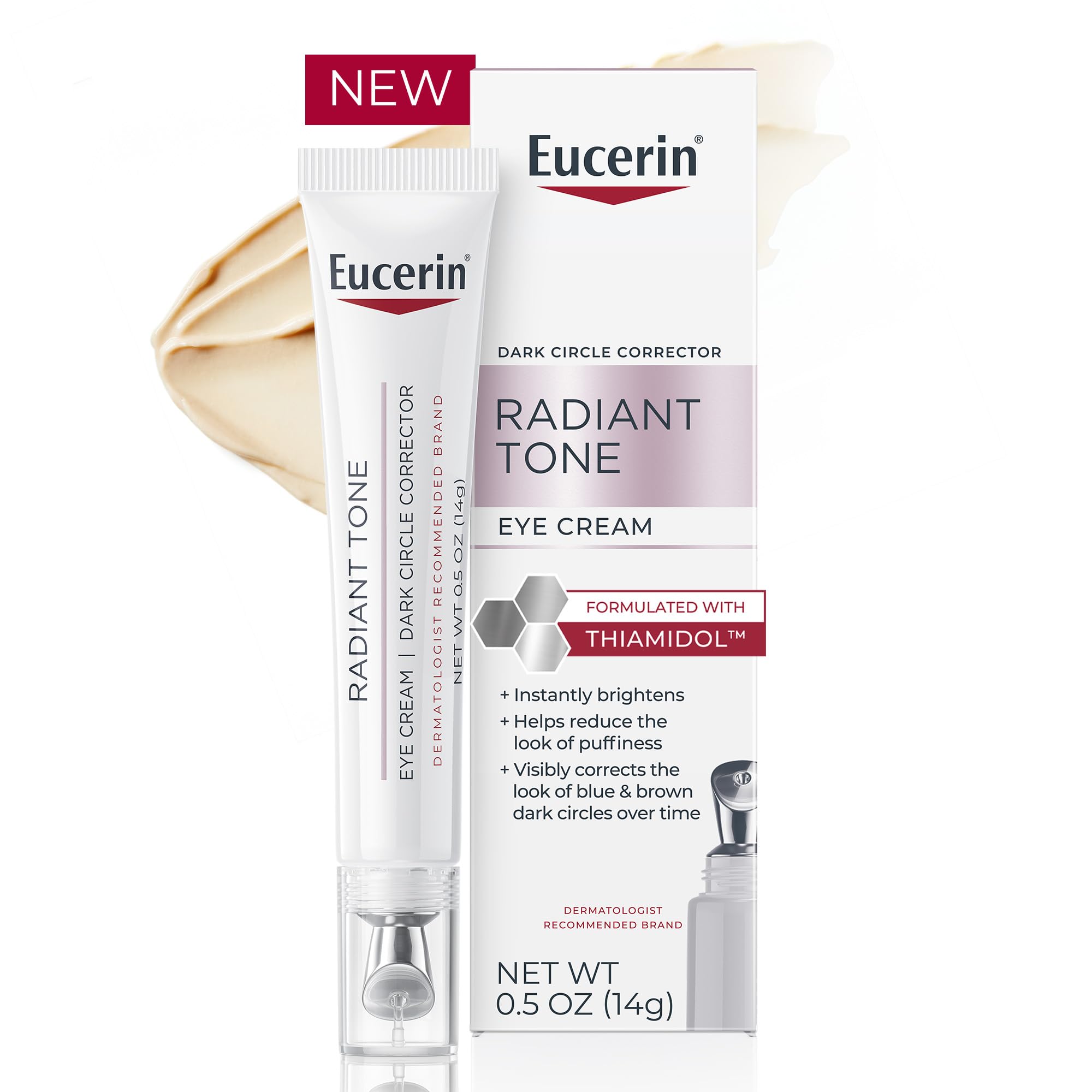 Eucerin Radiant Tone Eye Cream bottle-front for brightening.