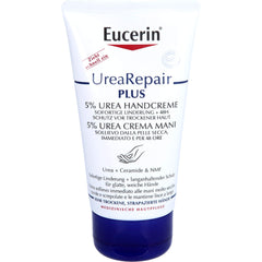 Eucerin Repairing Hand Cream texture on skin demonstrating fast absorption for damaged hands.
