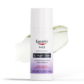 Eucerin Skin Balance Night Cream jar shows fragrance-free formula for sensitive skin.