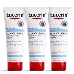 Eucerin Skin Calming Cream tube front showing fragrance-free hydration for sensitive skin.