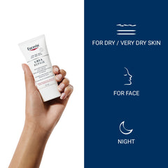 Eucerin urea-5-percent face cream close-up showing creamy texture for dry skin care.