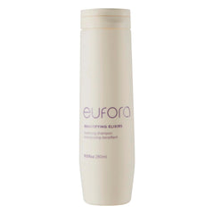 Eufora Bodifying Shampoo bottle closeup highlights color protection.