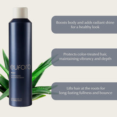 Eufora Boost Root Lifting Spray used while blow-drying with a round brush for added lift.