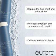 Eufora Moisture Solution Nourishing Conditioner pour shot highlights detangling.