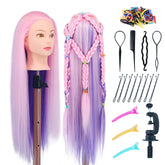 Eumos mannequin head 29in with pink-purple hair for styling practice.