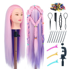 Eumos mannequin head 29in with pink-purple hair for styling practice.