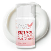 Eva Naturals anti-aging retinol cream bottle close-up for easy daily use and smoother skin.