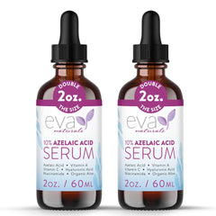 Eva Naturals Azelaic Acid Serum bottle shows a calming formula for redness and even tone.