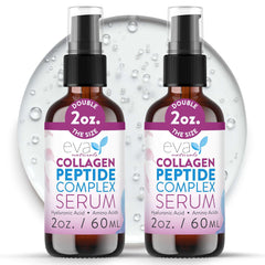 Eva Naturals collagen peptide serum bottle front for daily anti-aging skincare