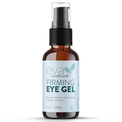 Eva Naturals Eye Gel application close-up; quick hydration for tired eyes.