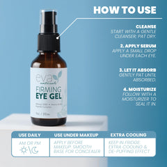 Eva Naturals Eye Gel hyaluronic-boost effect shown on the under-eye area.