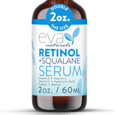 Eva Naturals Retinol + Squalane Serum bottle with pump for easy nightly application.