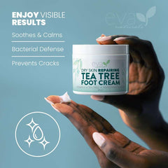 Eva Naturals Tea Tree Foot Cream pump bottle ready for daily use with refreshing payoff