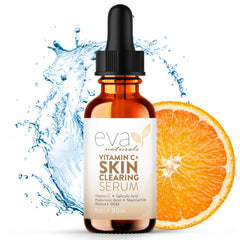 Eva Naturals Vitamin C Serum bottle pump for quick oil-control skin clarity.