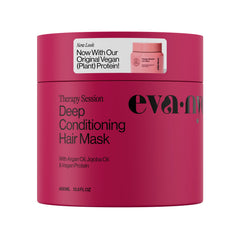 Eva·NYC Therapy Session mask jar close-up with hydrating formula for revived, softer hair.