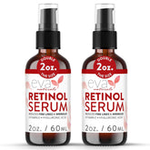 Eva Naturals retinol serum bottle closeup showcases premium packaging for nightly anti-aging skincare.
