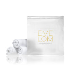 EVE LOM Muslin cloth used with warm water for effortless cleanser removal.