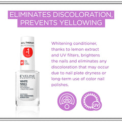 Eveline Cosmetics 3in1 Nail Whitener base coat close-up protecting nails during color wear
