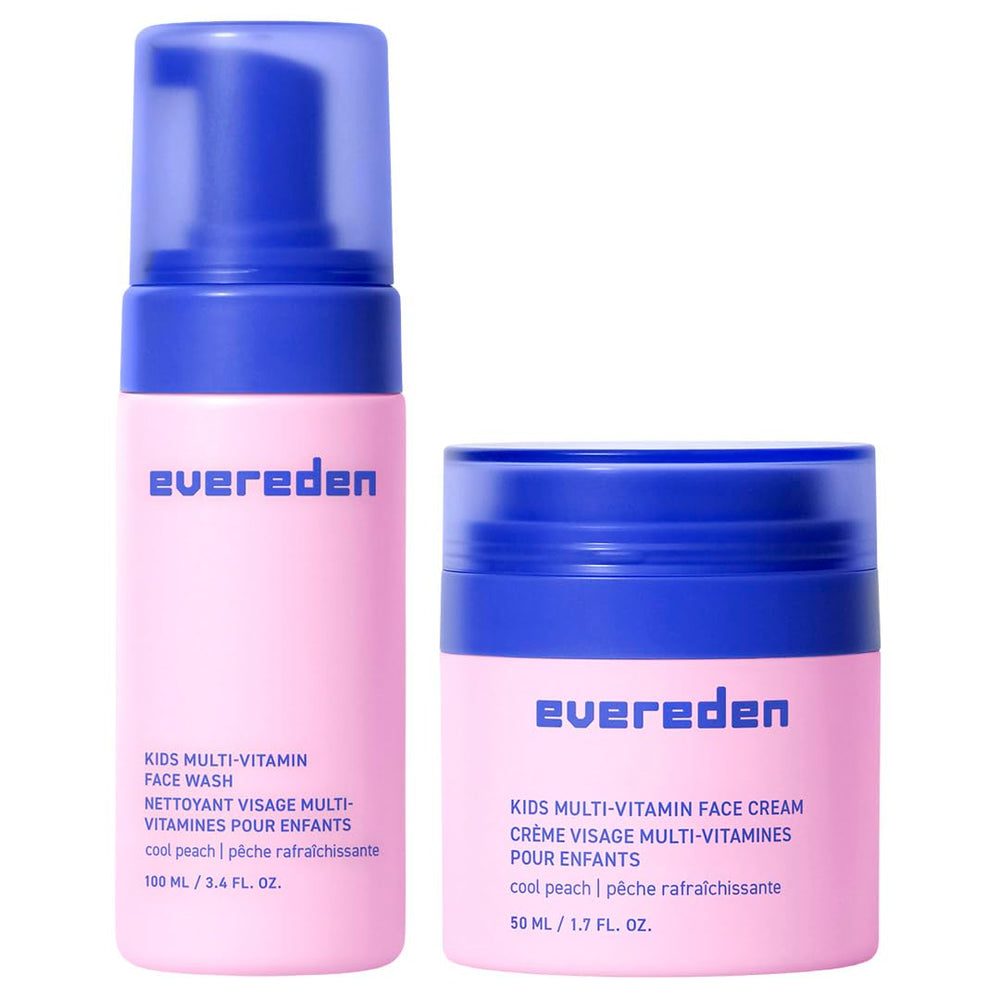 Evereden Kids Happy Face Duo Cool Peach bottle view for gentle cleansing and family use.