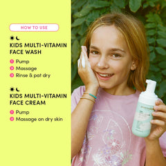 Evereden Kids Happy Face Duo close-up demonstrates gentle cleanse suitable for sensitive skin.