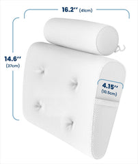 Everlasting Comfort pillow with strong suction cups grips tub walls for secure soaking.