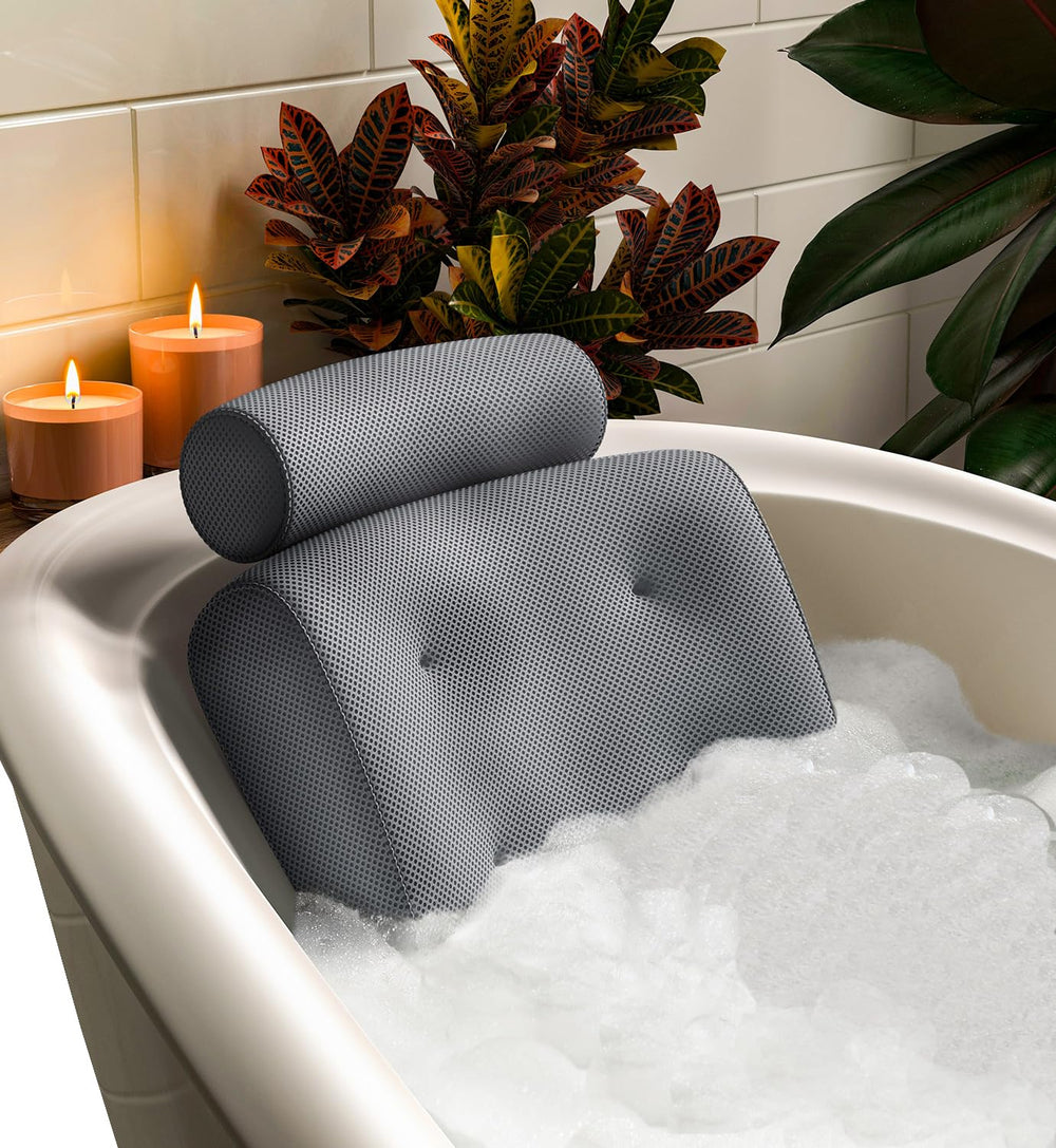Everlasting Comfort luxury bath pillow provides head and neck support for spa-like relaxation.