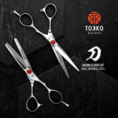 everlong Katana Classic thinning shear close-up highlighting texturing teeth for seamless blending.