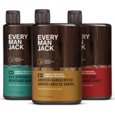 Every Man Jack Amber Sandalwood 2-in-1 bottle pouring for easy daily cleansing.