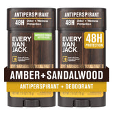 Every Man Jack Amber Sandalwood antiperspirant stick front with smooth glide and long-lasting freshness.
