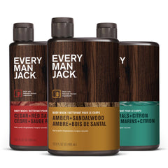 Every Man Jack Amber + Sandalwood bottle pour for rich cleanse
