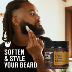 Every Man Jack beard butter closeup shows shea coconut oil for natural hydration.