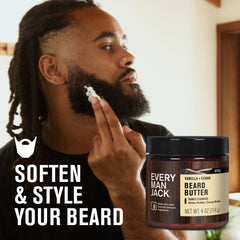Every Man Jack beard butter vanilla cedar application demonstrates creamy texture