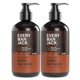 Every Man Jack beard-face wash bottle pouring for a clean beard and skin