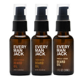 Every Man Jack sandalwood beard oil bottle pour for soft, shiny facial hair.