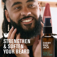 Every Man Jack beard oil-subtle-sea-salt-application demonstrates quick grooming and natural shine.