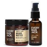 Every Man Jack beard oil bottle shows vanilla cedar scent for daily conditioning.