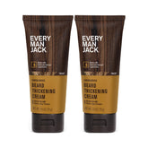 Every Man Jack Beard Thickening Cream bottle with sandalwood scent boosts fullness.