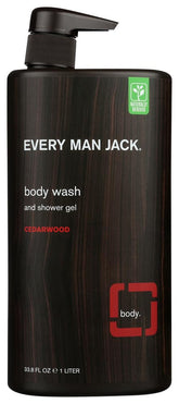 Every Man Jack cedarwood body wash twin-pack bottles offer a refreshing cleanse for daily showers.