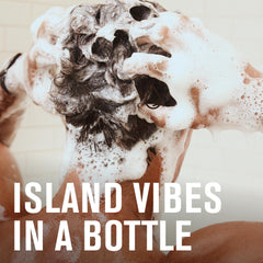 Every Man Jack Caribbean Coconut shampoo lather highlights natural argan oil benefits.