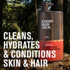 Every Man Jack Cedar + Red Sage wash pump dispensing in shower