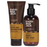 Every Man Jack sandalwood beard-face wash bottle promises gentle beard and skin cleansing.