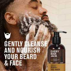 Every Man Jack sandalwood beard wash lather shows rich foam
