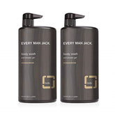 Every Man Jack Sandalwood Body Wash bottle pour showcasing a refreshing cleanse for all skin types
