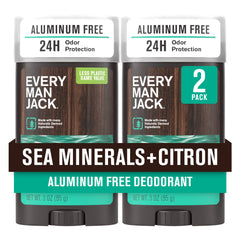 Every Man Jack Sea Minerals Citron deodorant front view with aluminum-free protection and coastal scent.