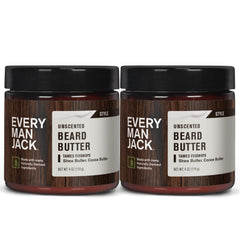 Every Man Jack unscented beard butter tub shows rich hydration for styling