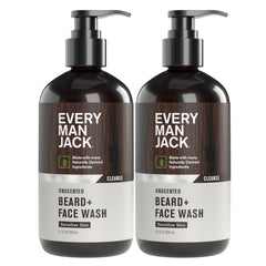Every Man Jack Unscented Beard + Face Wash bottle-front for fragrance-free beard cleansing