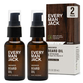 Every Man Jack unscented beard oil bottle promotes fragrance-free beard care and softness.