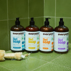 Everyone Vanilla & Lavender 3 In 1 Soap hand wash in a relaxing routine.